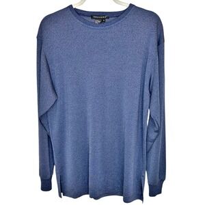 Tulliano Shirt Mens Medium Silk Blend Knit Top Long Sleeve Crew Neck Blue Casual